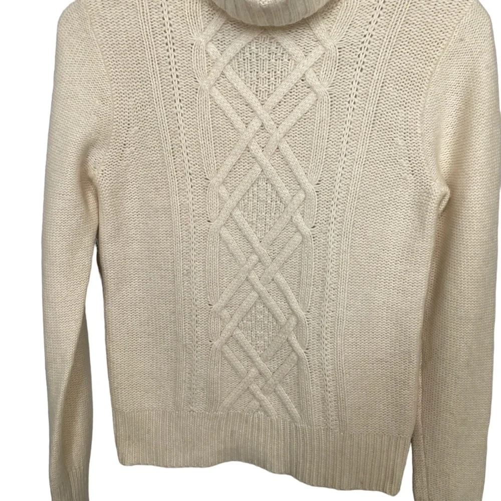 J. Crew Cream/Ivory “Cambridge” Cable Knit Turtleneck Sweater Wool Blend S-M